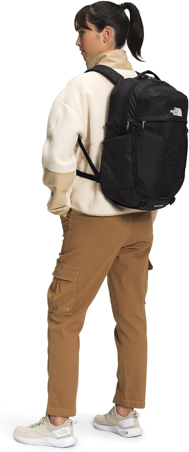 imageThe North Face Womens Surge Commuter Laptop Backpack Everyday Travel Bag Laptop Sleeve WaterRepellent TNF White Metallic MlangeMid GreyNPF One SizeTnf BlackTnf Black