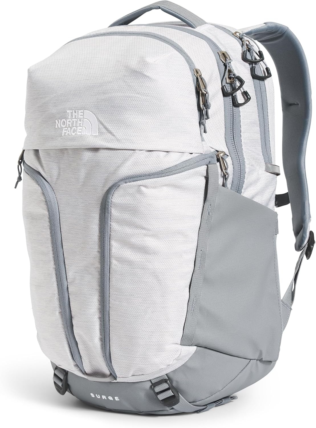 imageThe North Face Womens Surge Commuter Laptop Backpack Everyday Travel Bag Laptop Sleeve WaterRepellent TNF White Metallic MlangeMid GreyNPF One SizeTnf White Metallic MlangeMid Greynpf
