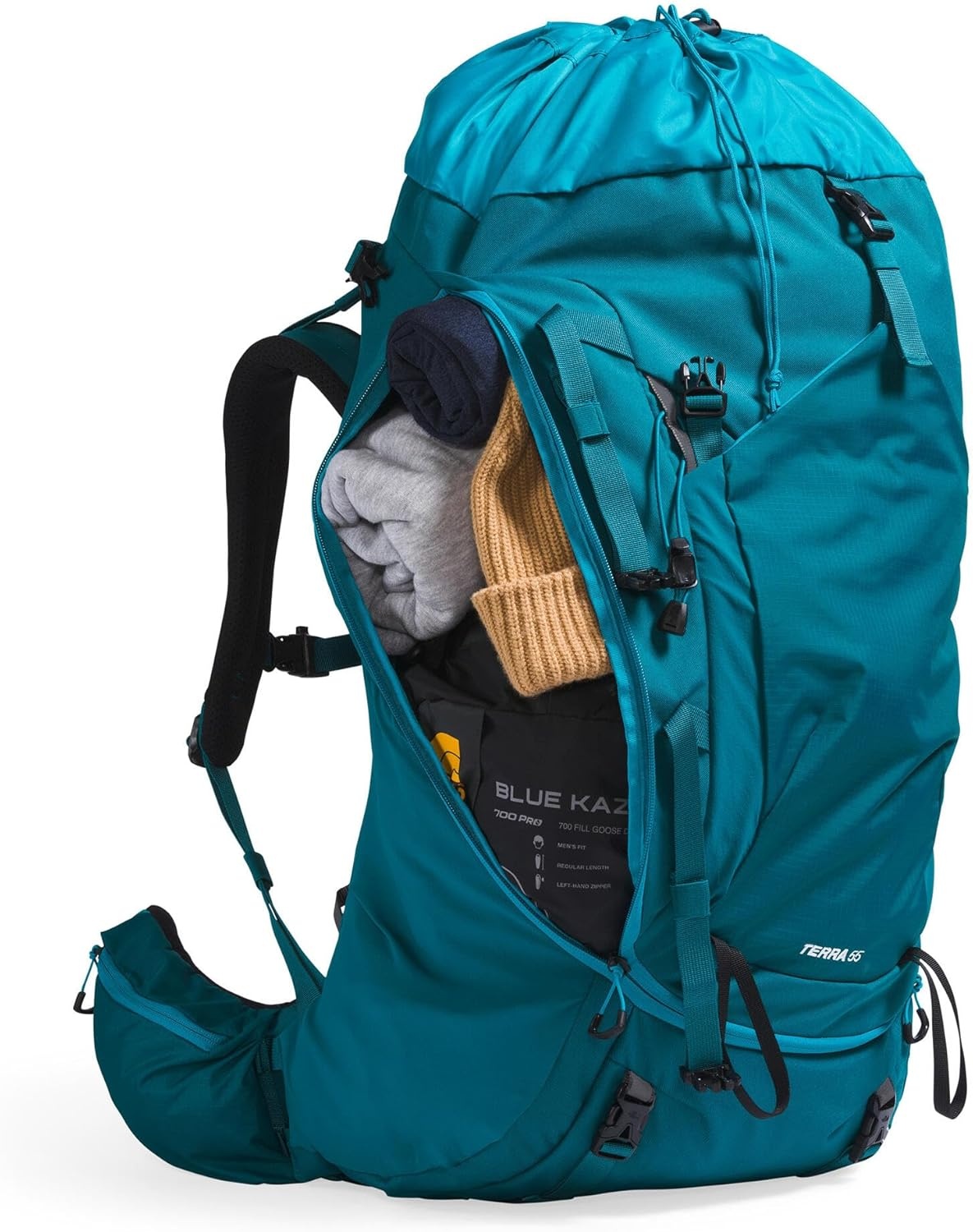 imageThe North Face Womens Terra 55 Backpack Hiking Pack WomenSpecific Fit CinchTop Opening Pole amp Ice Axe Attachments Asphalt GreyTNF BlackNPF XSmallSmallBlue MossSapphire Slatenpf