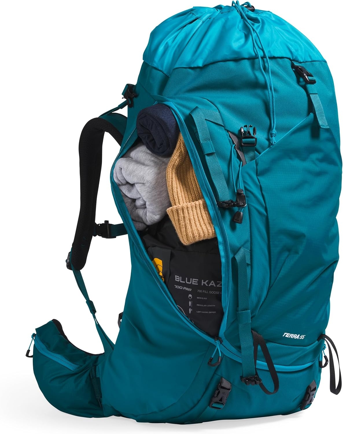 imageThe North Face Womens Terra 55 Backpack Hiking Pack WomenSpecific Fit CinchTop Opening Pole amp Ice Axe Attachments Asphalt GreyTNF BlackNPF XSmallSmallBlue MossSapphire Slate