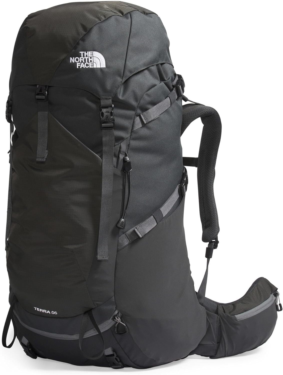 imageThe North Face Womens Terra 55 Backpack Hiking Pack WomenSpecific Fit CinchTop Opening Pole amp Ice Axe Attachments Asphalt GreyTNF BlackNPF XSmallSmallAsphalt GreyTnf Blacknpf