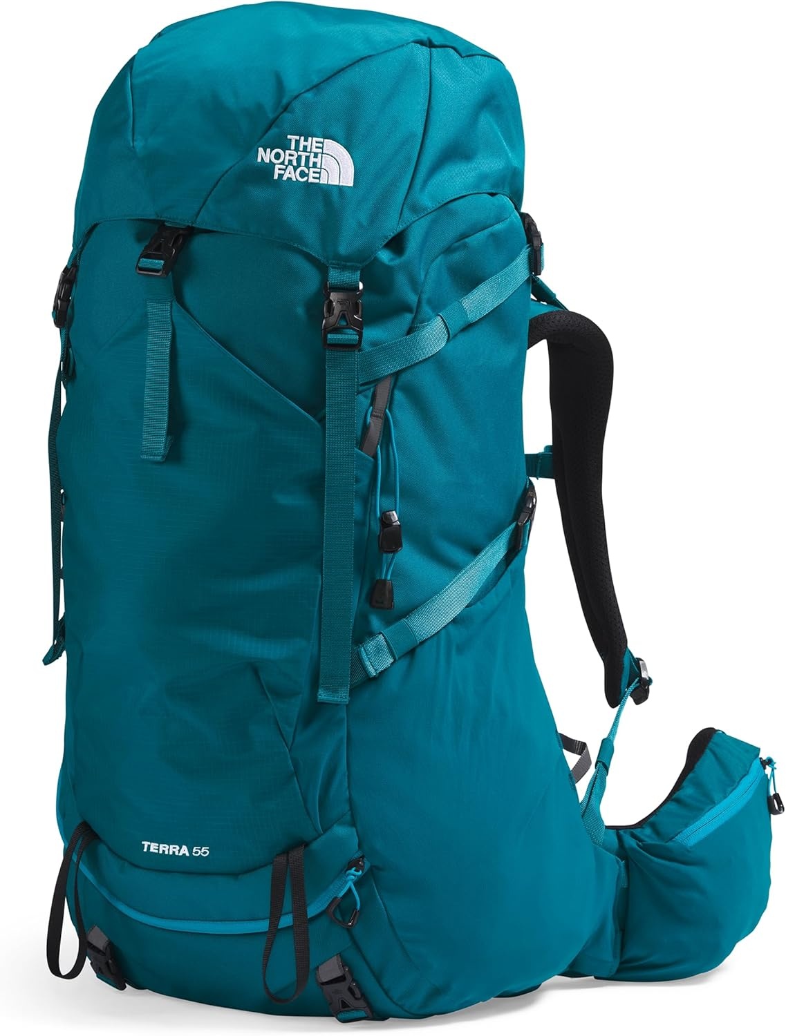 imageThe North Face Womens Terra 55 Backpack Hiking Pack WomenSpecific Fit CinchTop Opening Pole amp Ice Axe Attachments Asphalt GreyTNF BlackNPF XSmallSmallBlue MossSapphire Slate
