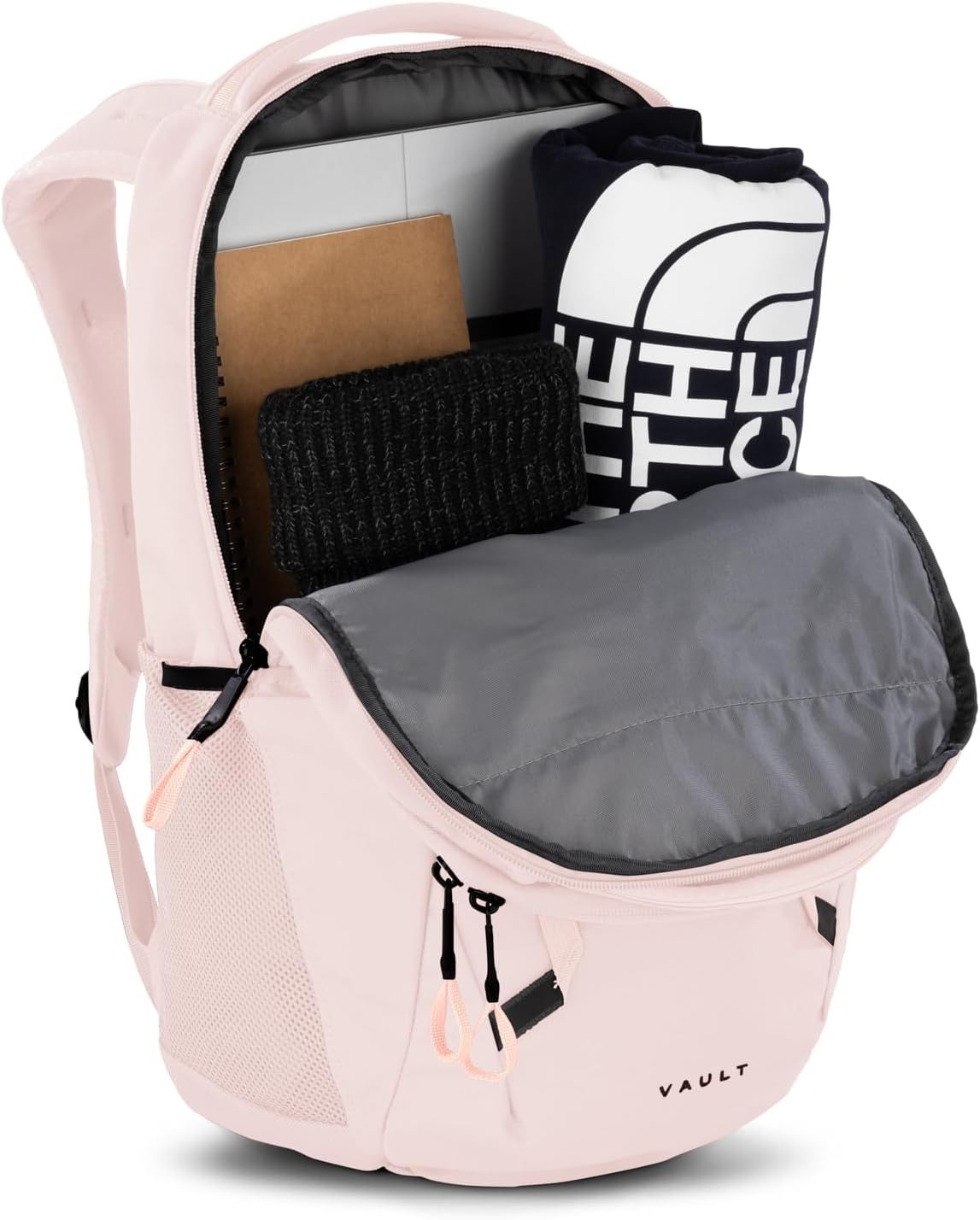 imageThe North Face Womens Vault Everyday Laptop Backpack Commuter Travel Bag WaterRepellent Spacious Main Compartment TNF White Metallic MlangeMid GreyNPF One SizePink Salt
