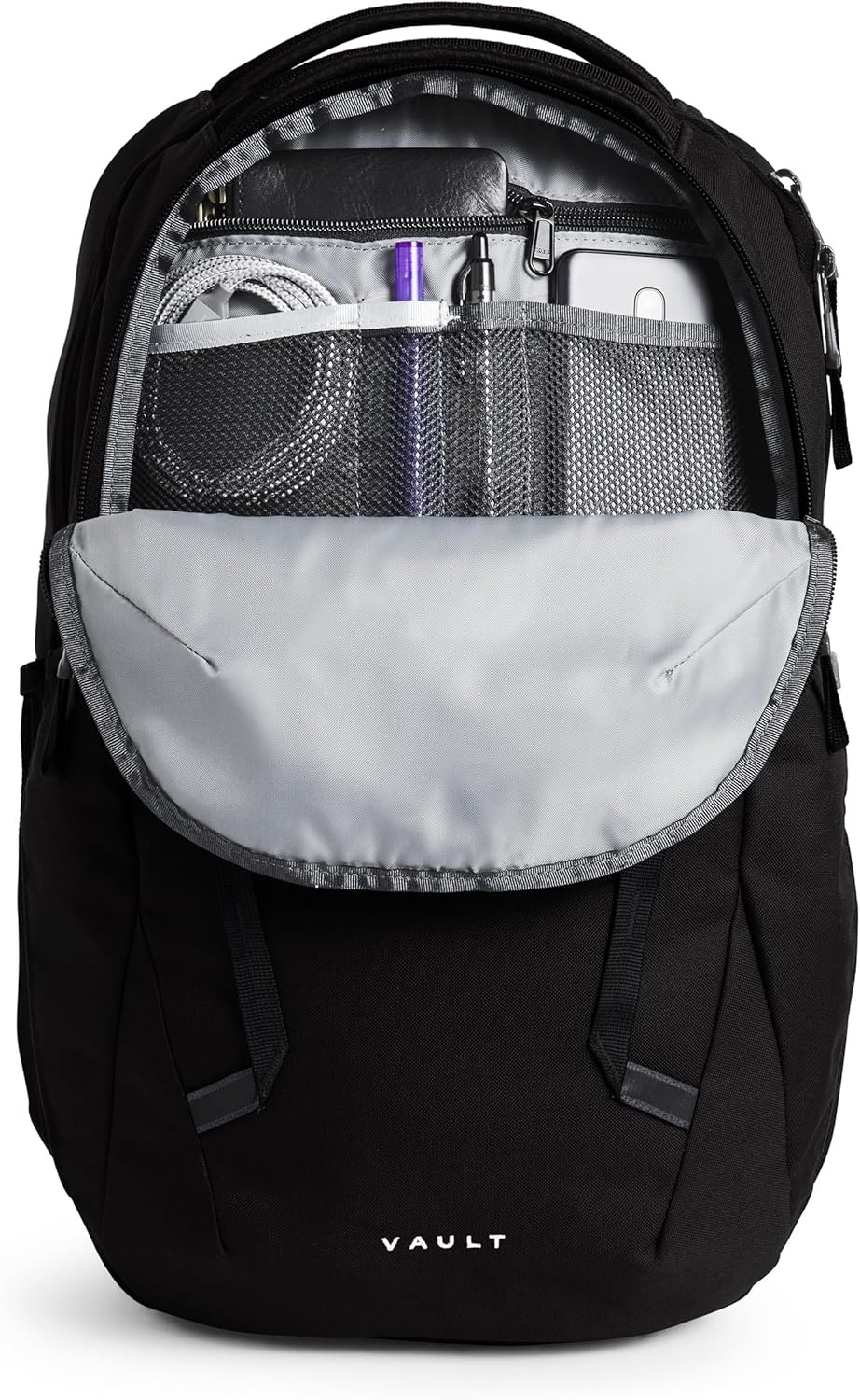 imageThe North Face Womens Vault Everyday Laptop Backpack Commuter Travel Bag WaterRepellent Spacious Main Compartment TNF White Metallic MlangeMid GreyNPF One SizeTnf Blacknpf