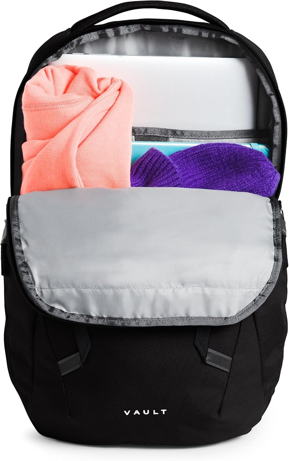 imageThe North Face Womens Vault Everyday Laptop Backpack Commuter Travel Bag WaterRepellent Spacious Main Compartment TNF White Metallic MlangeMid GreyNPF One SizeTnf Blacknpf