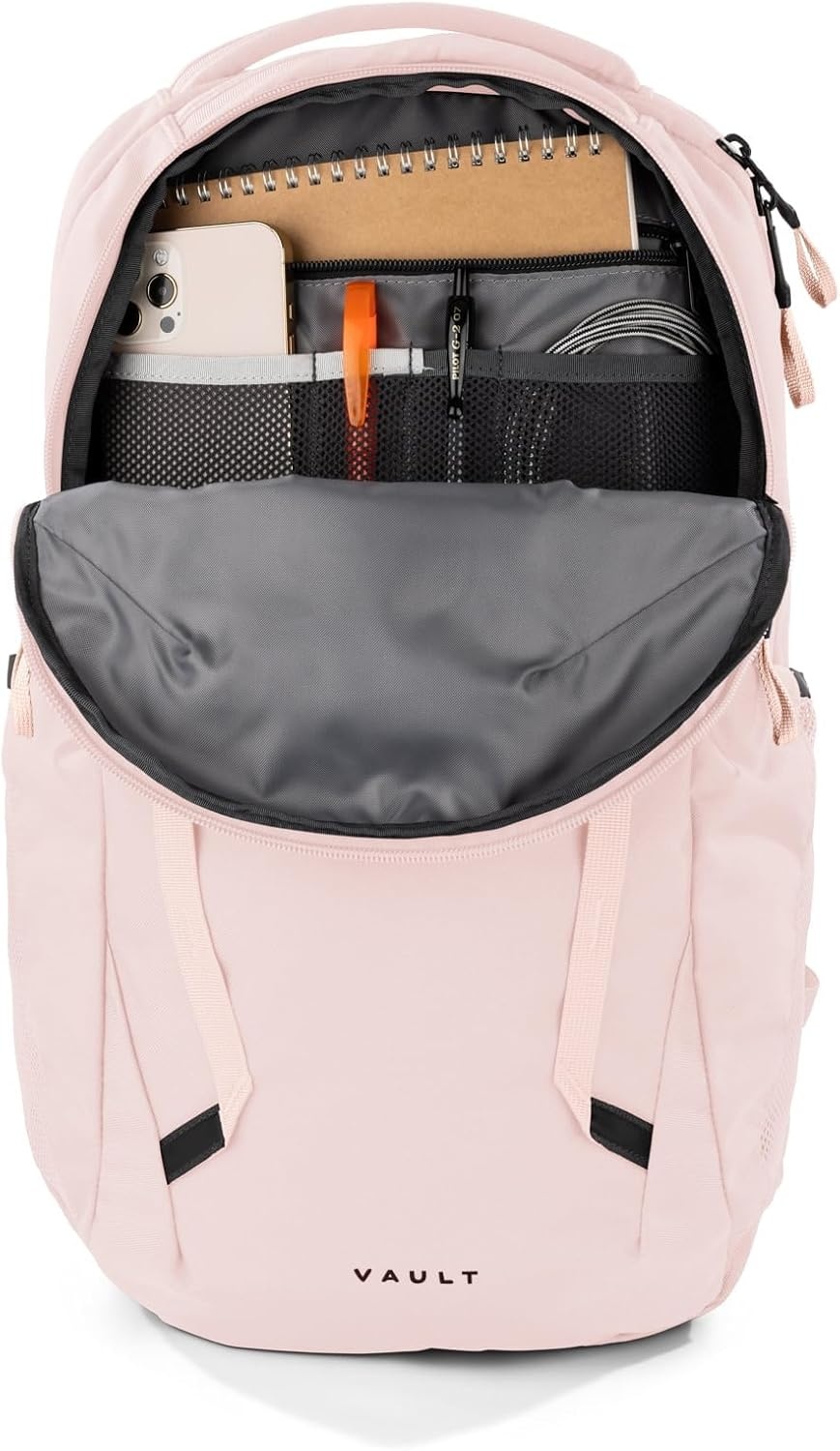 imageThe North Face Womens Vault Everyday Laptop Backpack Commuter Travel Bag WaterRepellent Spacious Main Compartment TNF White Metallic MlangeMid GreyNPF One SizePink Salt