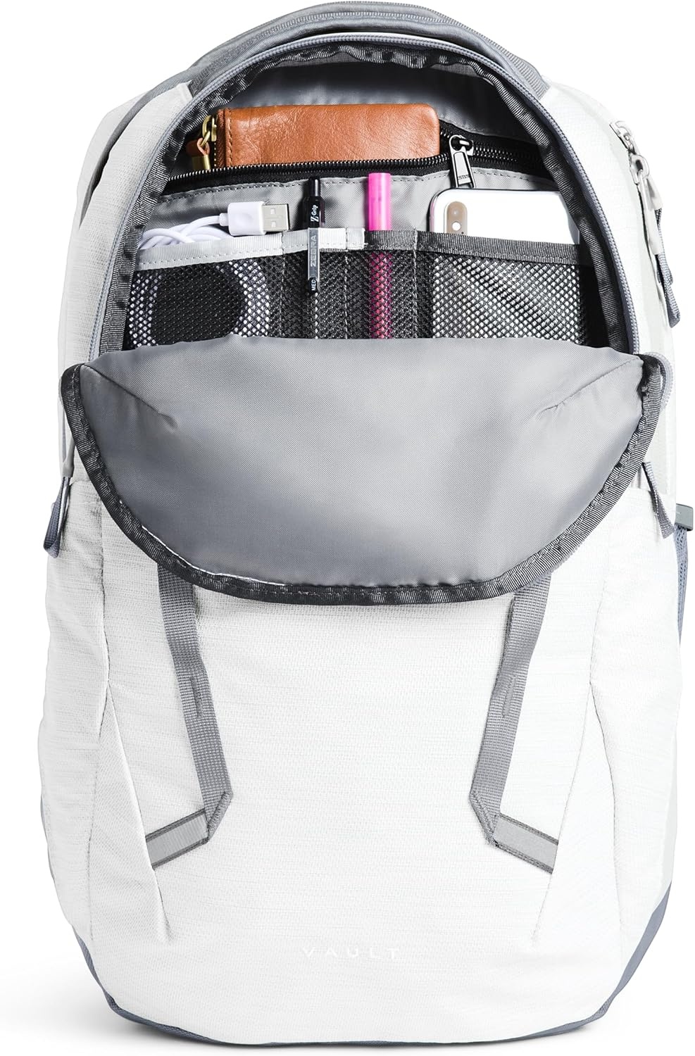 imageThe North Face Womens Vault Everyday Laptop Backpack Commuter Travel Bag WaterRepellent Spacious Main Compartment TNF White Metallic MlangeMid GreyNPF One SizeTnf White Metallic MlangeMid Greynpf
