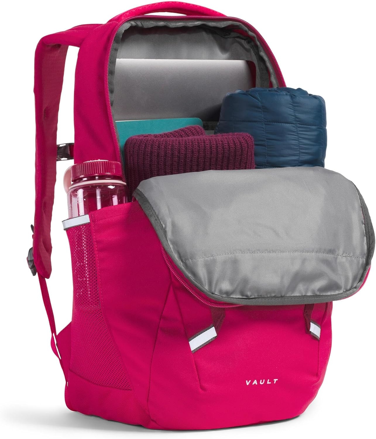 imageThe North Face Womens Vault Everyday Laptop Backpack Commuter Travel Bag WaterRepellent Spacious Main Compartment TNF White Metallic MlangeMid GreyNPF One SizeLali GuranRhododendron