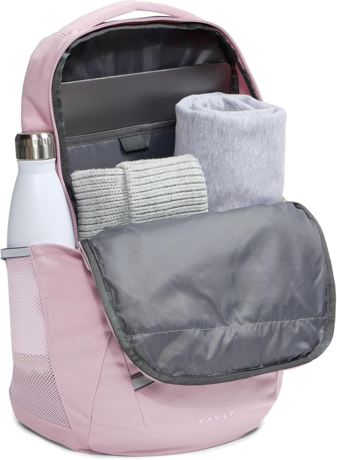 imageThe North Face Womens Vault Everyday Laptop Backpack Commuter Travel Bag WaterRepellent Spacious Main Compartment TNF White Metallic MlangeMid GreyNPF One SizeMetal Pink