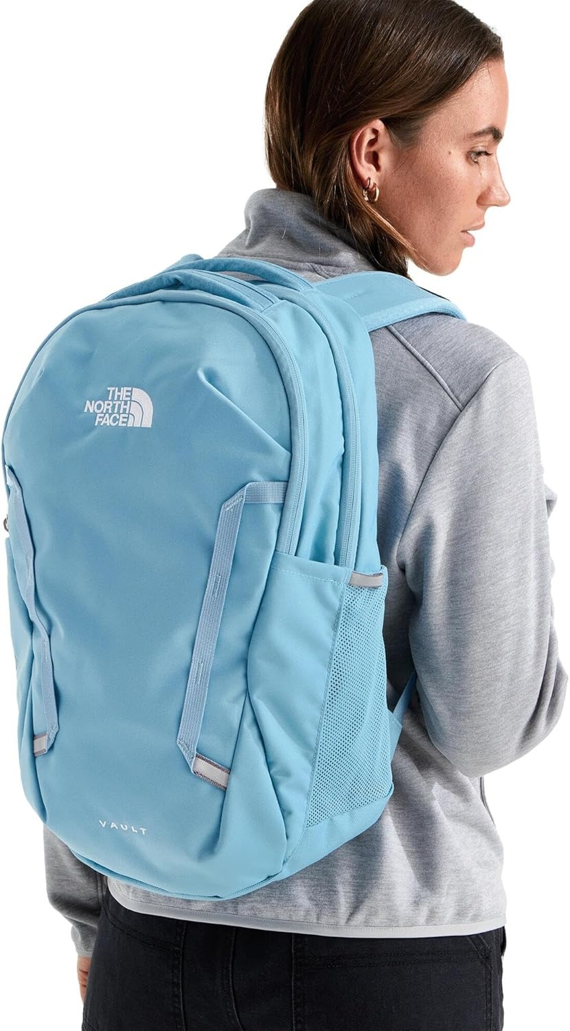 imageThe North Face Womens Vault Everyday Laptop Backpack Commuter Travel Bag WaterRepellent Spacious Main Compartment TNF White Metallic MlangeMid GreyNPF One SizePale Teal