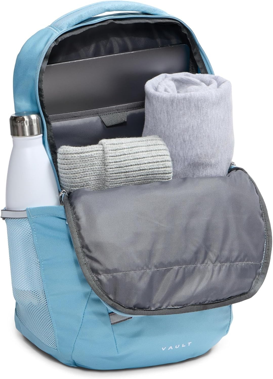 imageThe North Face Womens Vault Everyday Laptop Backpack Commuter Travel Bag WaterRepellent Spacious Main Compartment TNF White Metallic MlangeMid GreyNPF One SizePale Teal