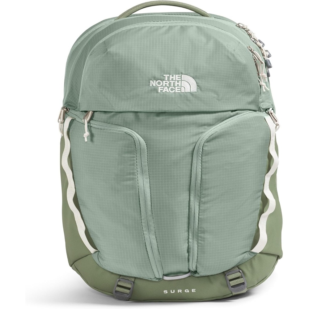 imageThe North Face Womens Surge Commuter Laptop Backpack Everyday Travel Bag Laptop Sleeve WaterRepellent TNF White Metallic MlangeMid GreyNPF One SizeSlate MossBark Mist