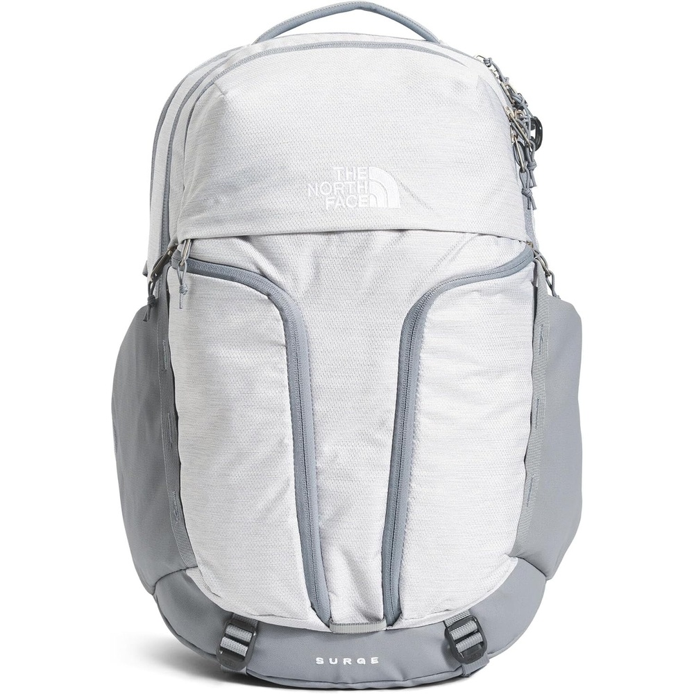 imageThe North Face Womens Surge Commuter Laptop Backpack Everyday Travel Bag Laptop Sleeve WaterRepellent TNF White Metallic MlangeMid GreyNPF One SizeTnf White Metallic MlangeMid Greynpf