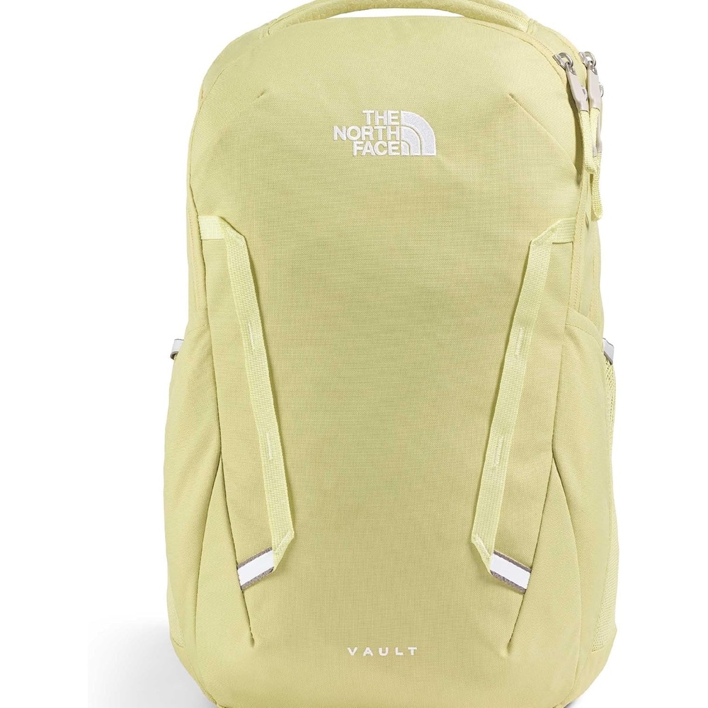 imageThe North Face Womens Vault Everyday Laptop Backpack Commuter Travel Bag WaterRepellent Spacious Main Compartment TNF White Metallic MlangeMid GreyNPF One SizePearLemon Mist
