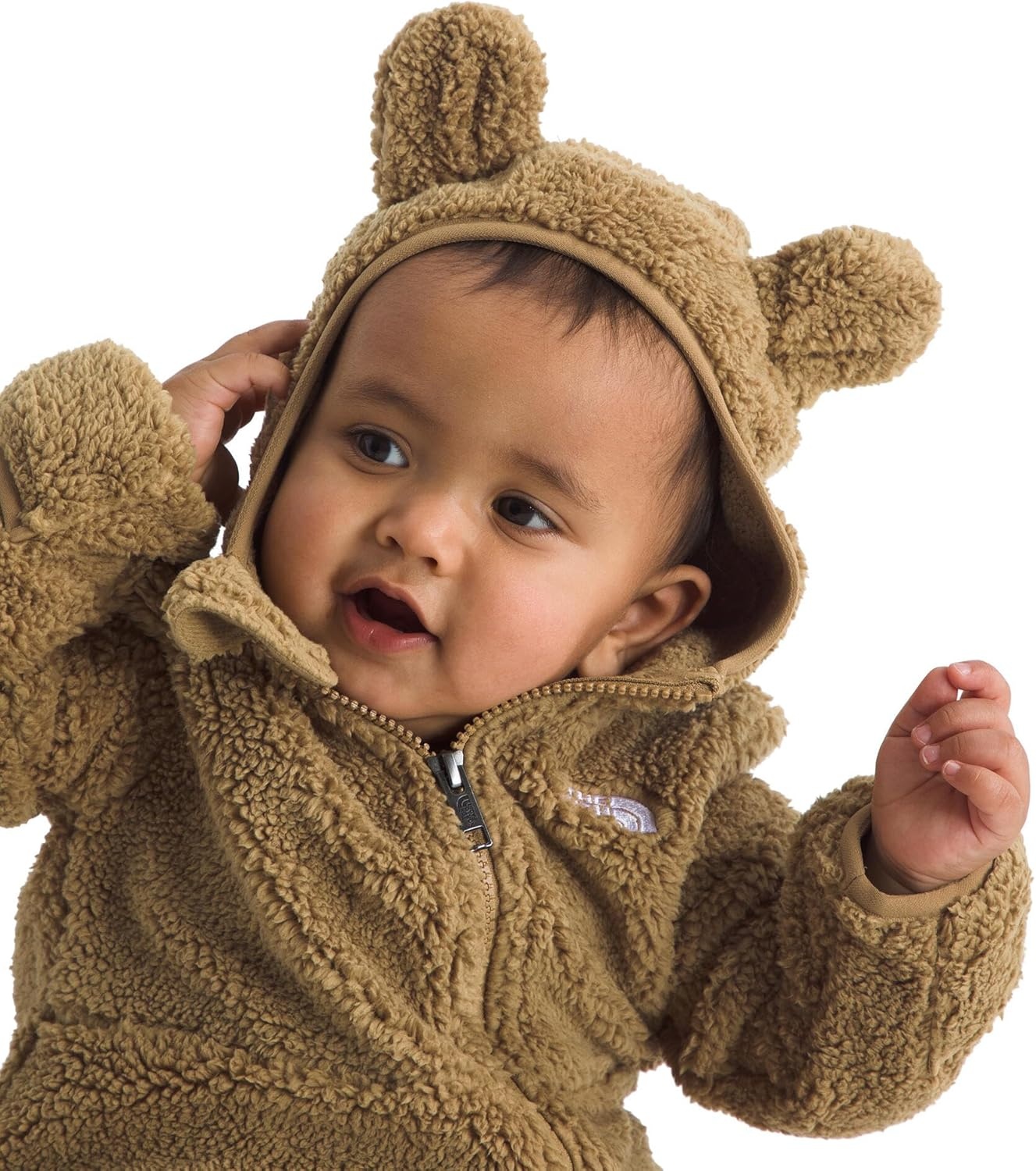 imageTHE NORTH FACE Baby Campshire Onepiece Cozy Fleece Winter Onesie With Mittens Booties amp Attached Bear Ear HoodTeddy Brown