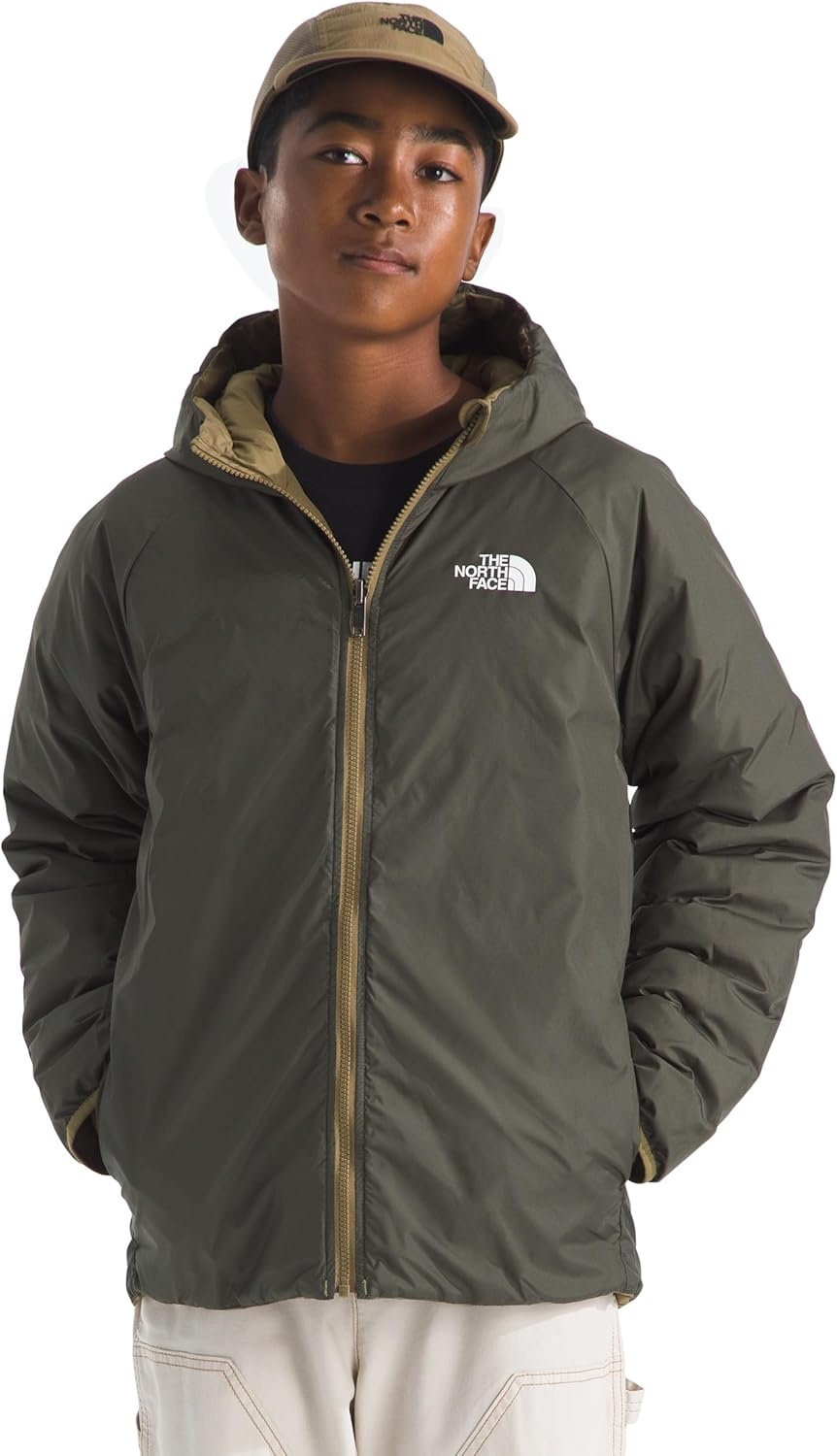 imageTHE NORTH FACE Boys Reversible Perrito Hooded Jacket Waterproof Winter Puffer Coat Lightweight Outerwear for TravelCedarNew Taupe Green