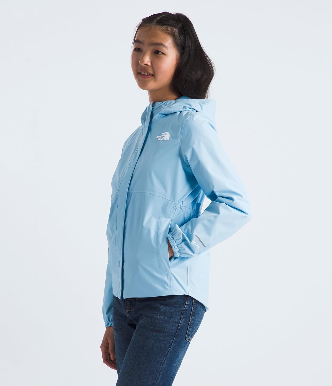 image:imageTHE NORTH FACE Girls Antora Rain Jacket Waterproof Breathable 3piece Hood Secure Zip Hand PocketCornflower