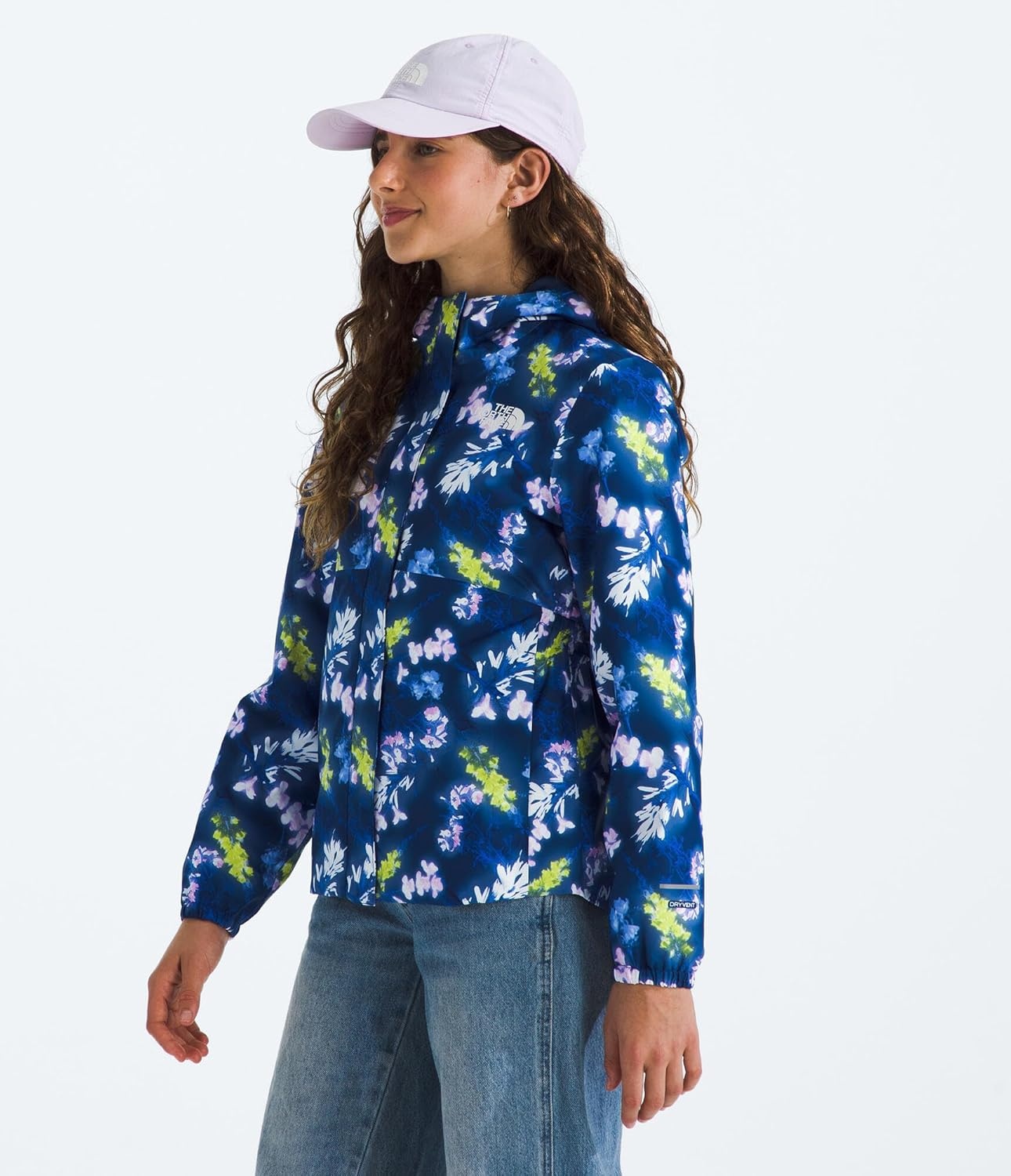 image:imageTHE NORTH FACE Girls Antora Rain Jacket Waterproof Breathable 3piece Hood Secure Zip Hand PocketEstate Blue Florescent Floral Print