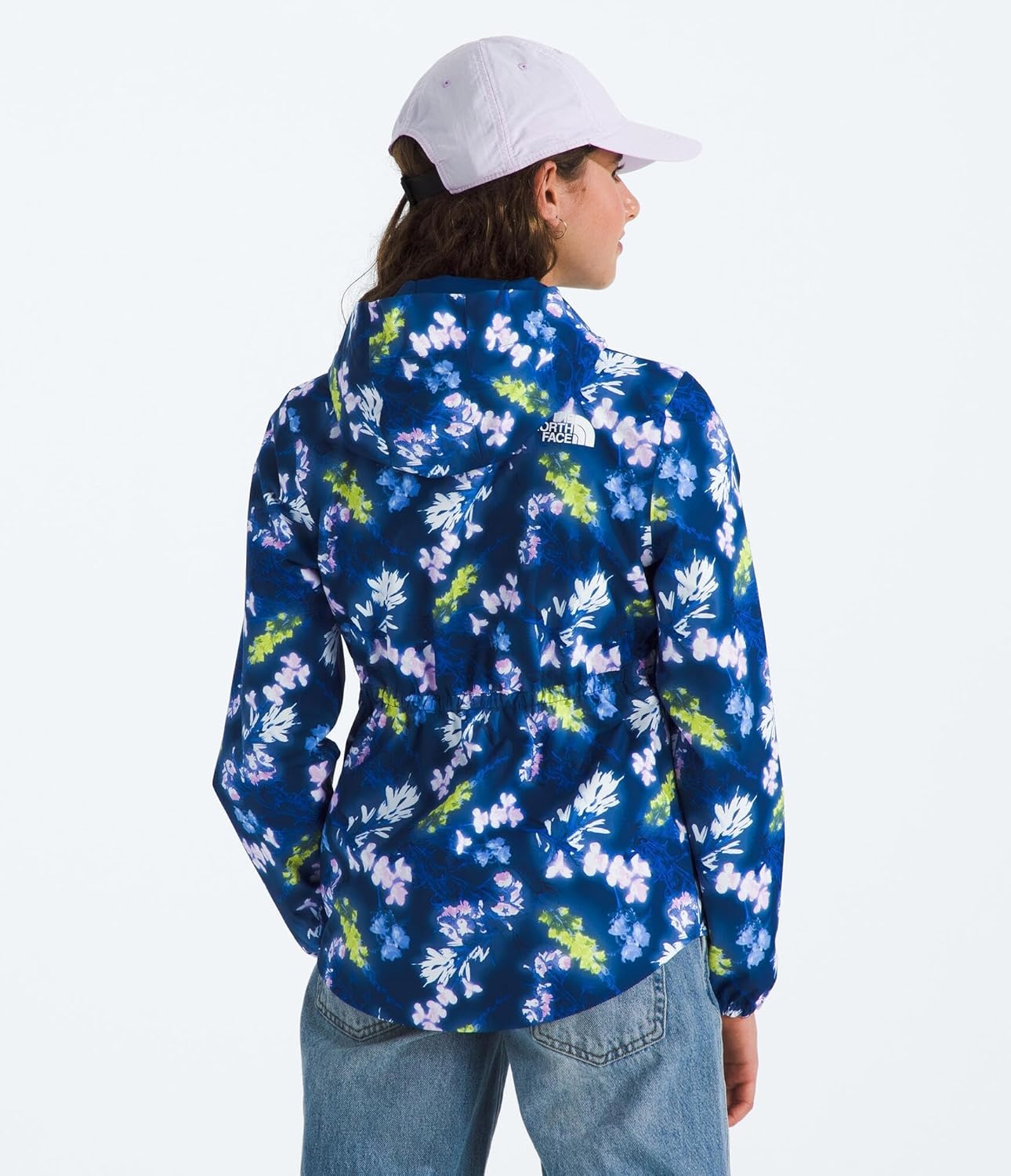 image:imageTHE NORTH FACE Girls Antora Rain Jacket Waterproof Breathable 3piece Hood Secure Zip Hand PocketEstate Blue Florescent Floral Print