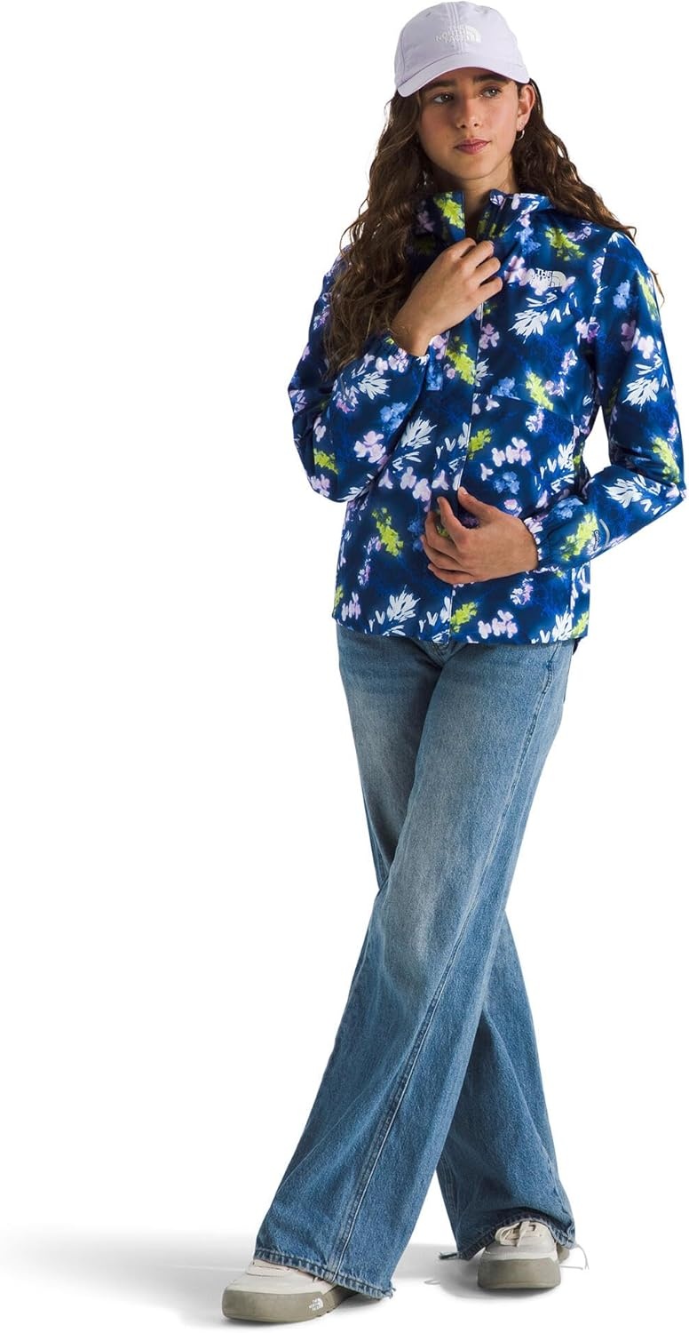 image:imageTHE NORTH FACE Girls Antora Rain Jacket Waterproof Breathable 3piece Hood Secure Zip Hand PocketEstate Blue Florescent Floral Print