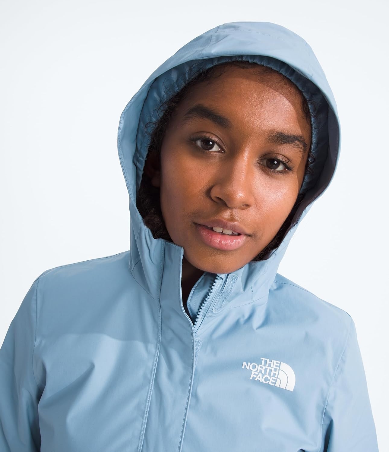 image:imageTHE NORTH FACE Girls Antora Rain Jacket Waterproof Breathable 3piece Hood Secure Zip Hand PocketSteel Blue