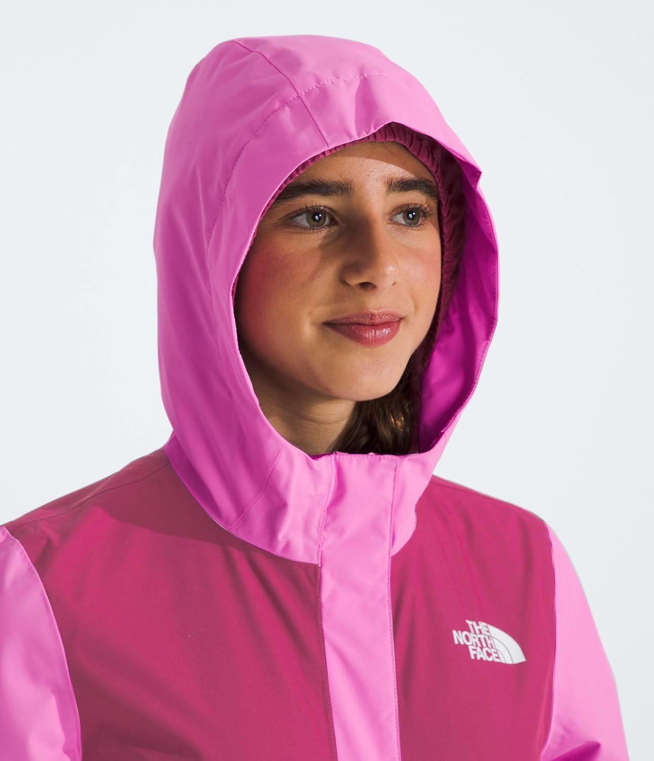image:imageTHE NORTH FACE Girls Antora Rain Jacket Waterproof Breathable 3piece Hood Secure Zip Hand PocketViolet CrocusFuchsia Flash