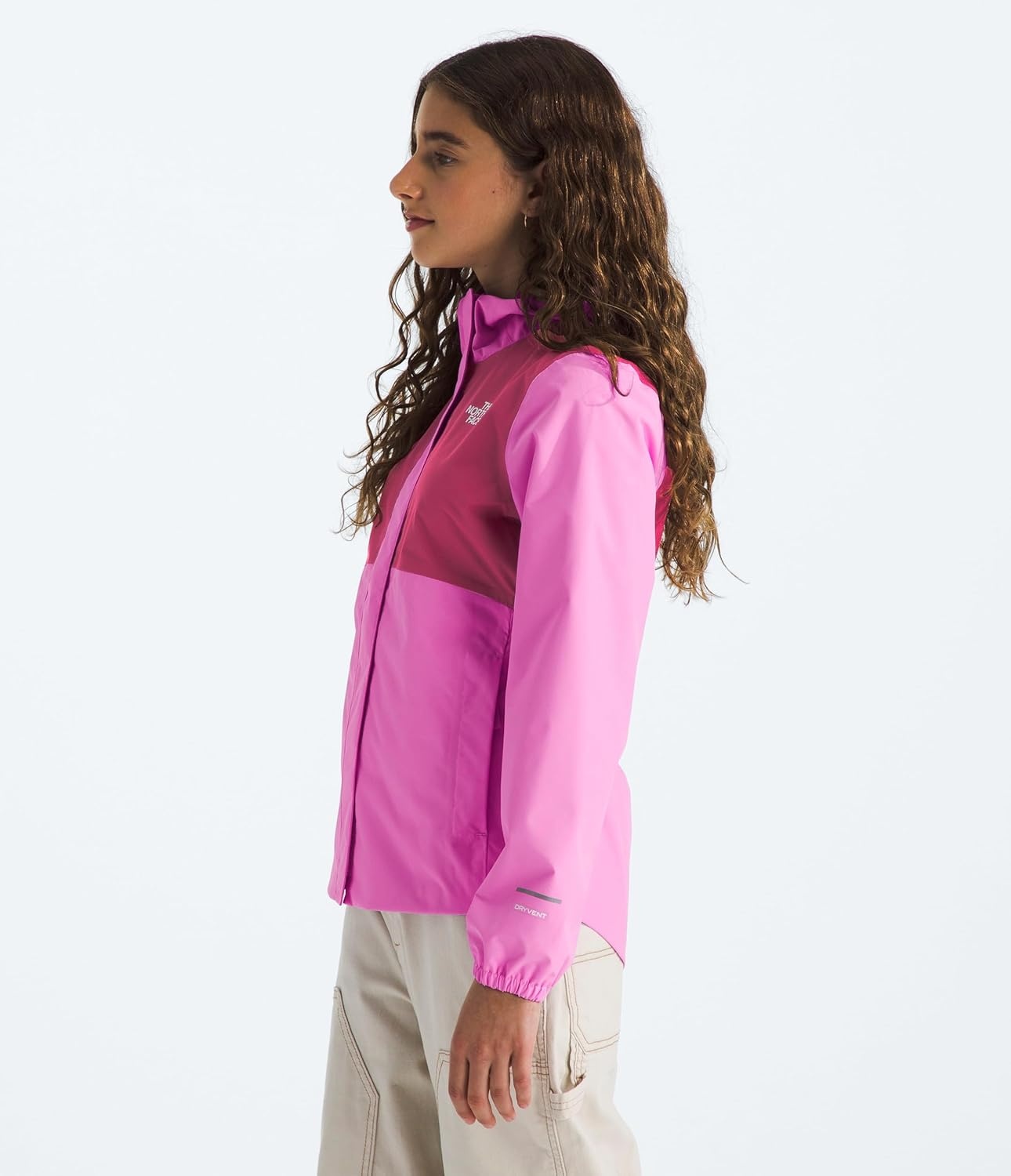 image:imageTHE NORTH FACE Girls Antora Rain Jacket Waterproof Breathable 3piece Hood Secure Zip Hand PocketViolet CrocusFuchsia Flash