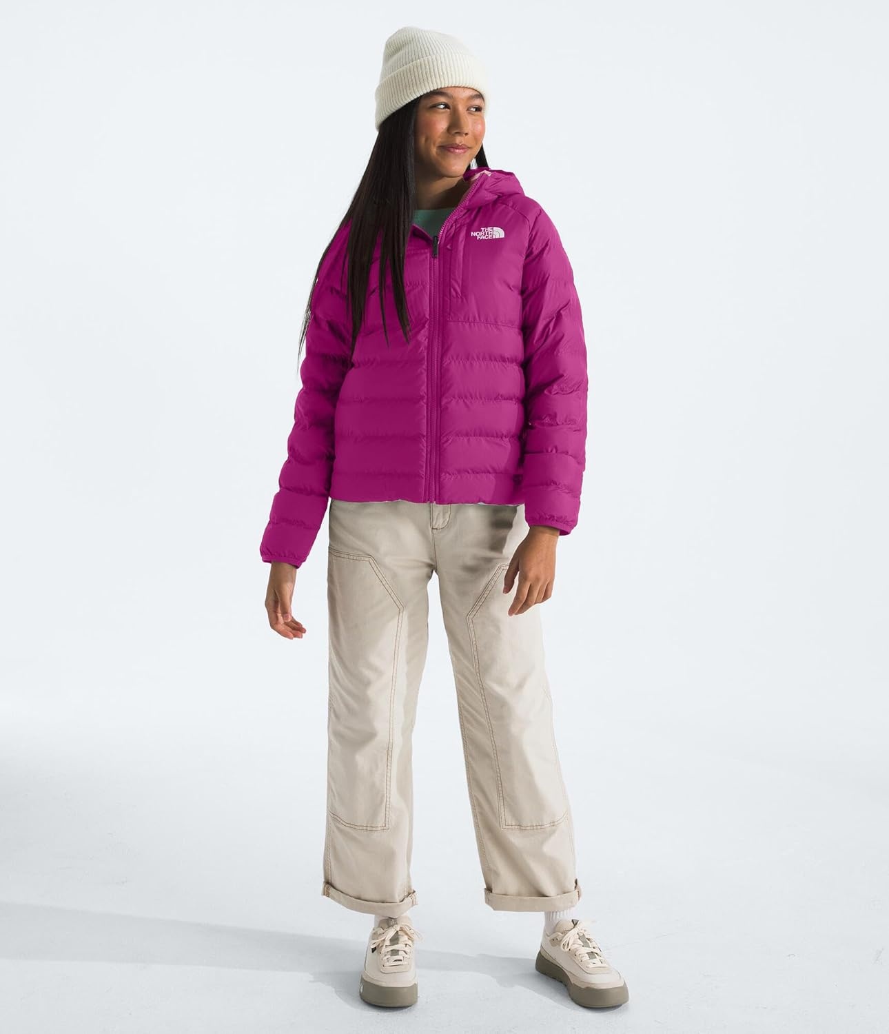 imageTHE NORTH FACE Girls Reversible Perrito Hooded Jacket Lightweight amp Water Resistant Winter Coat Synthetic InsulationDeep Mulberry
