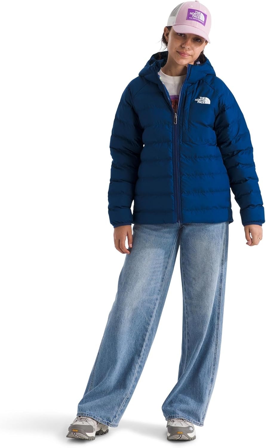 imageTHE NORTH FACE Girls Reversible Perrito Hooded Jacket Lightweight amp Water Resistant Winter Coat Synthetic InsulationEstate Blue