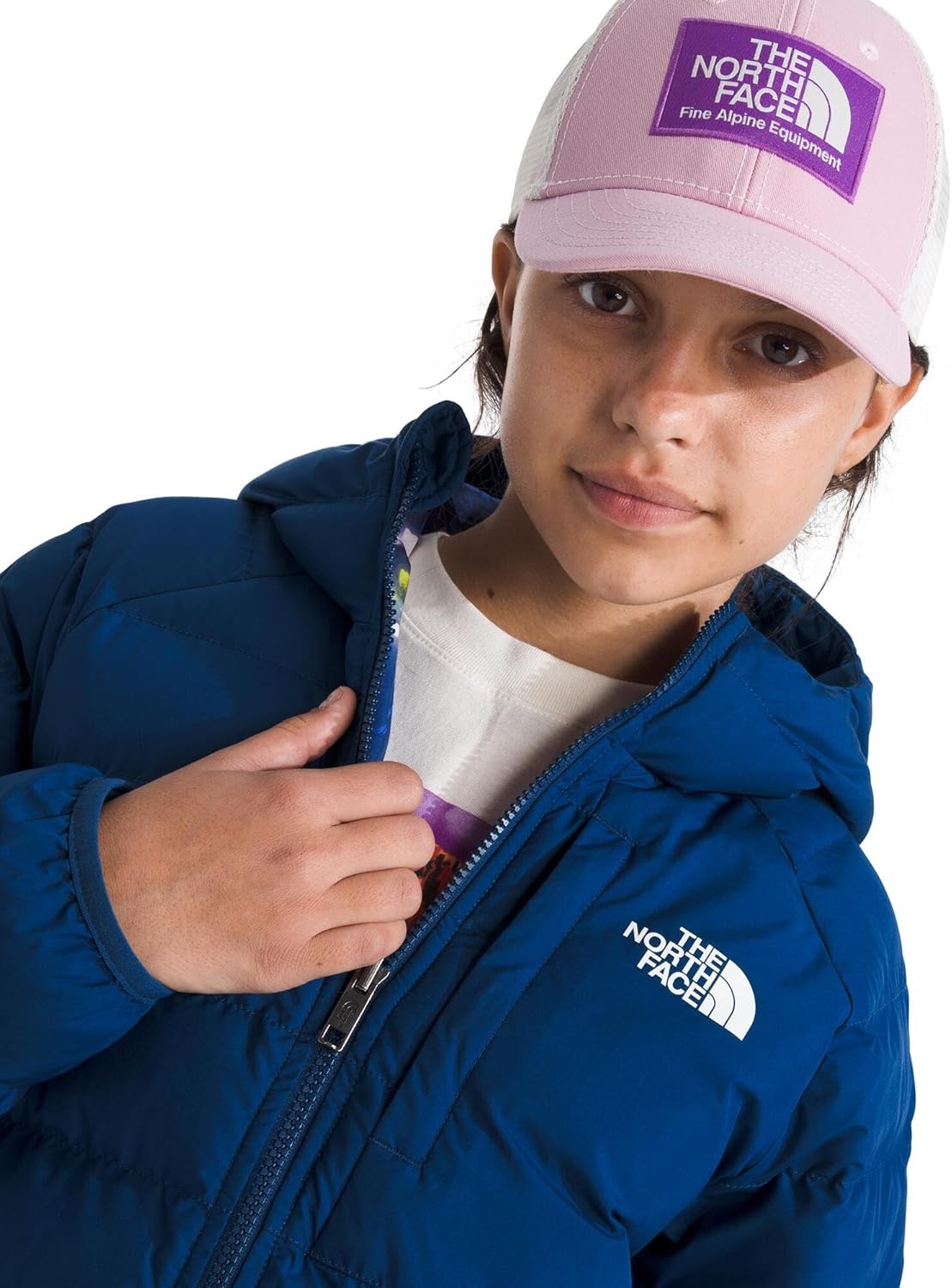 imageTHE NORTH FACE Girls Reversible Perrito Hooded Jacket Lightweight amp Water Resistant Winter Coat Synthetic InsulationEstate Blue