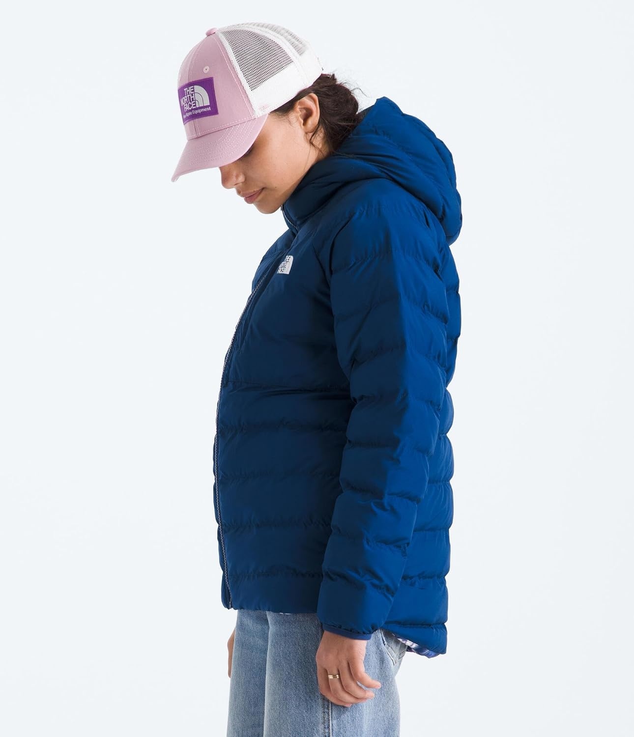 imageTHE NORTH FACE Girls Reversible Perrito Hooded Jacket Lightweight amp Water Resistant Winter Coat Synthetic InsulationEstate Blue