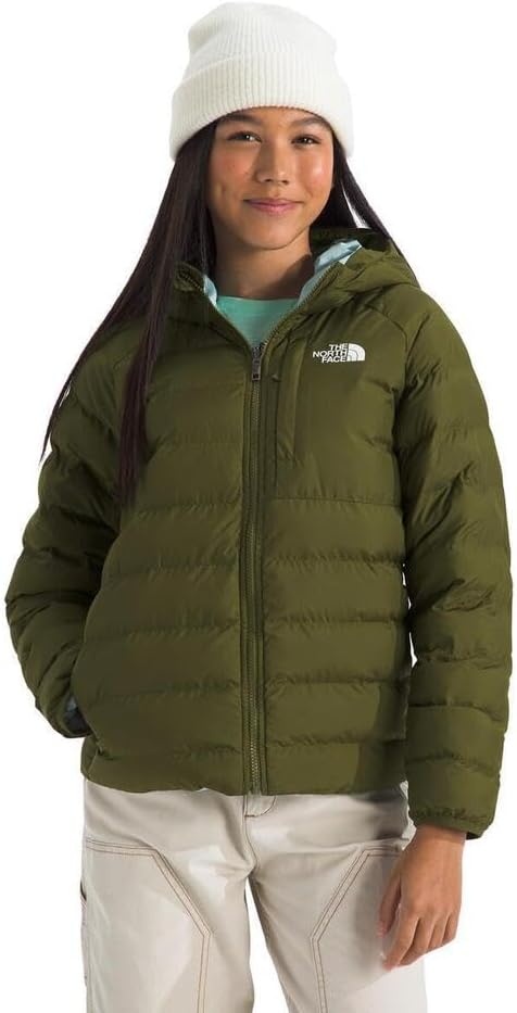 imageTHE NORTH FACE Girls Reversible Perrito Hooded Jacket Lightweight amp Water Resistant Winter Coat Synthetic InsulationForest Olive