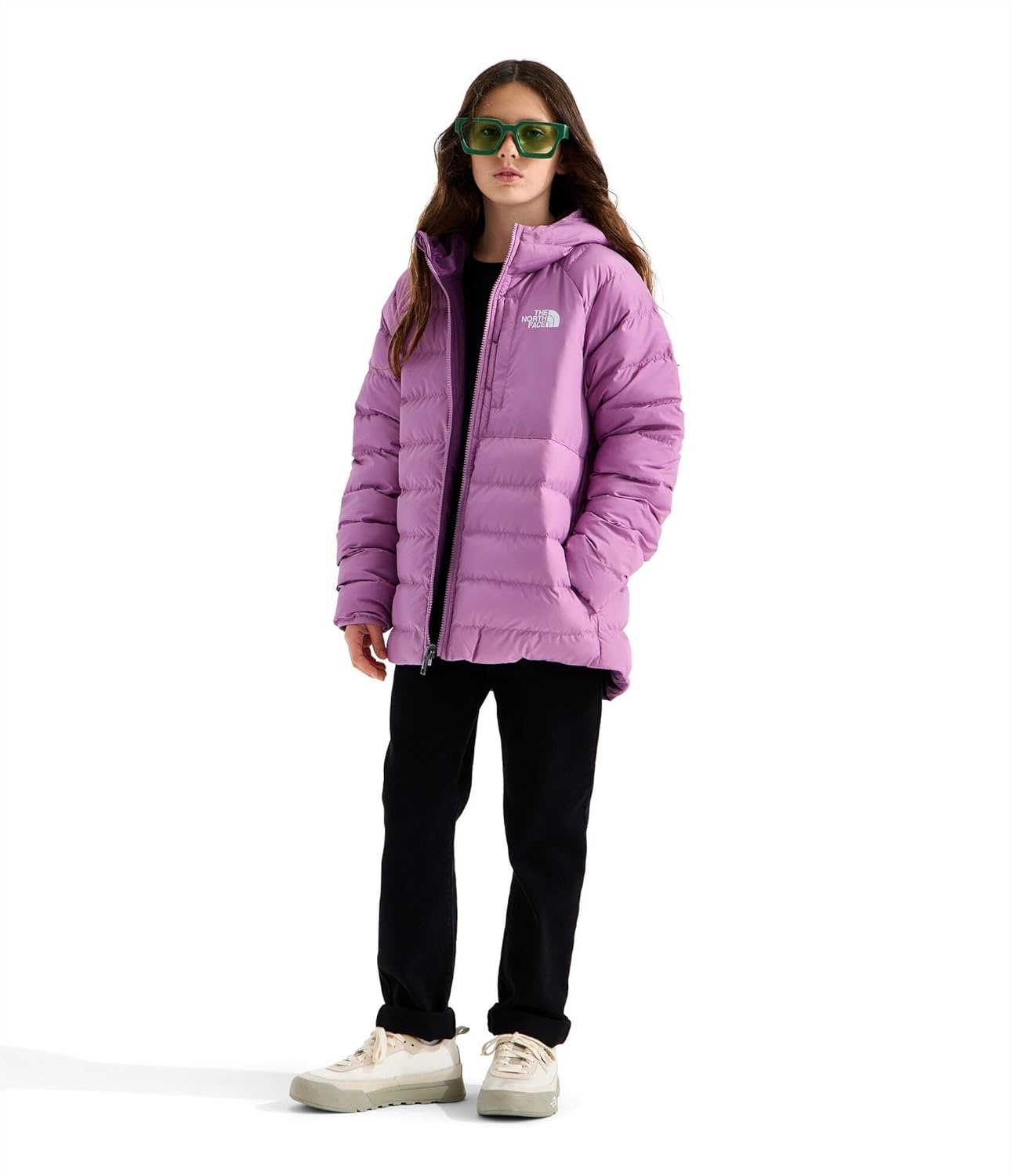 imageTHE NORTH FACE Girls Reversible Perrito Hooded Jacket Lightweight amp Water Resistant Winter Coat Synthetic InsulationHushed Lavender