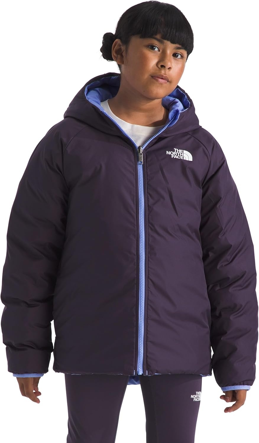 imageTHE NORTH FACE Girls Reversible Perrito Hooded Jacket Lightweight amp Water Resistant Winter Coat Synthetic InsulationPeriwinkle GlowEndless Dusk