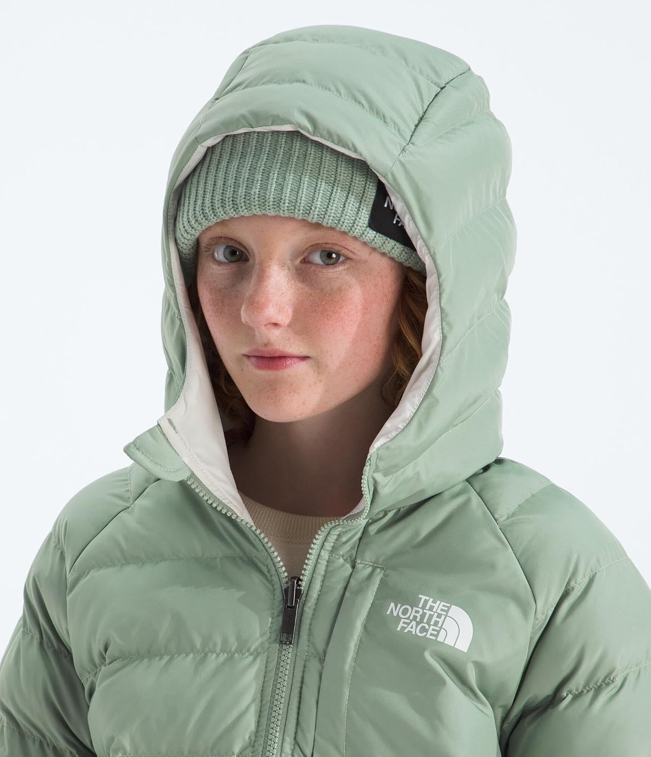 imageTHE NORTH FACE Girls Reversible Perrito Hooded Jacket Lightweight amp Water Resistant Winter Coat Synthetic InsulationSlate Moss