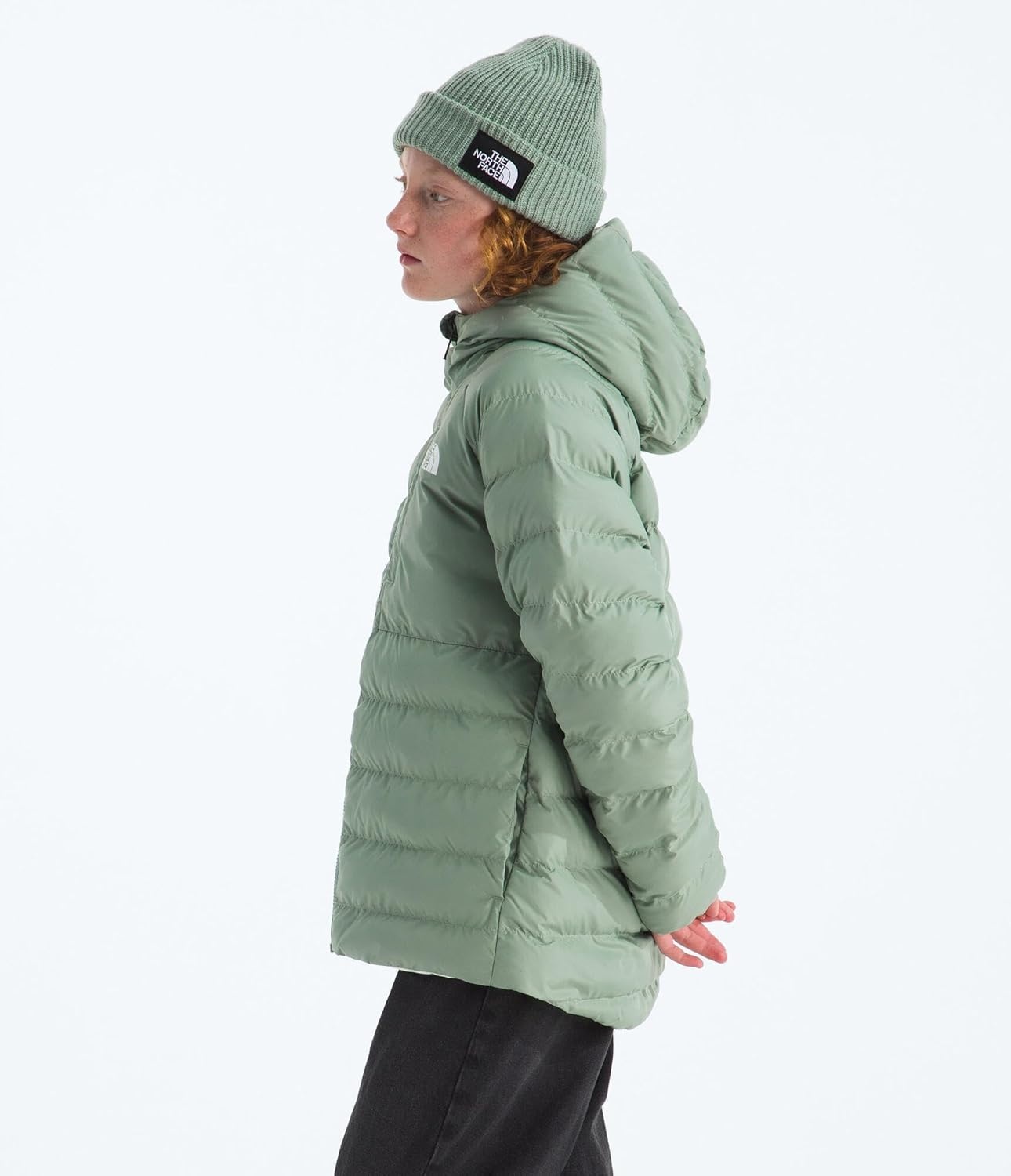 imageTHE NORTH FACE Girls Reversible Perrito Hooded Jacket Lightweight amp Water Resistant Winter Coat Synthetic InsulationSlate Moss