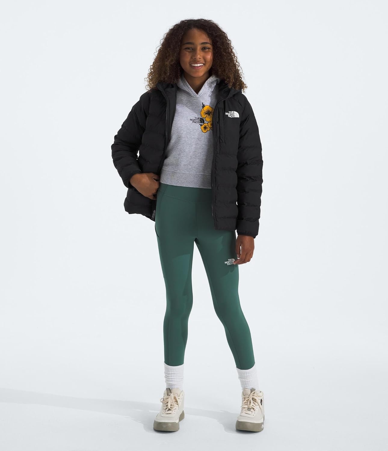 imageTHE NORTH FACE Girls Reversible Perrito Hooded Jacket Lightweight amp Water Resistant Winter Coat Synthetic InsulationTnf Black