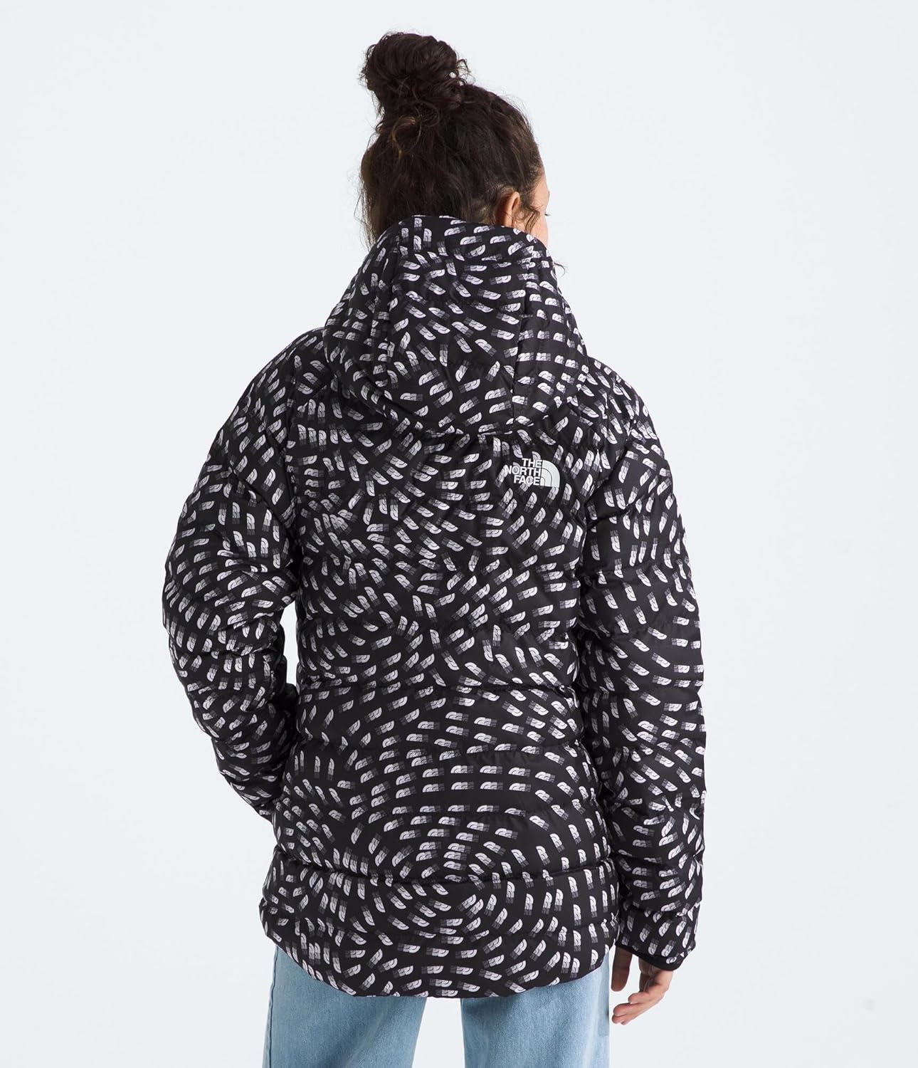 imageTHE NORTH FACE Girls Reversible Perrito Hooded Jacket Lightweight amp Water Resistant Winter Coat Synthetic InsulationTnf Black Vector Field Print