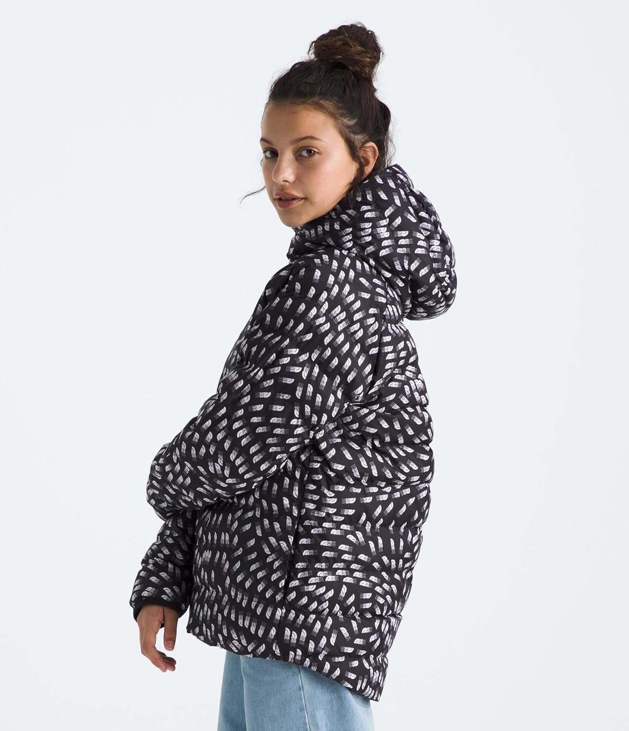 imageTHE NORTH FACE Girls Reversible Perrito Hooded Jacket Lightweight amp Water Resistant Winter Coat Synthetic InsulationTnf Black Vector Field Print
