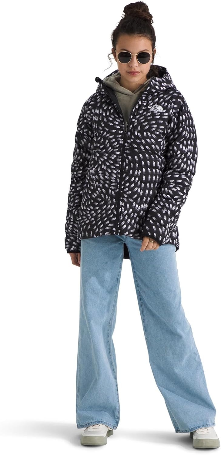 imageTHE NORTH FACE Girls Reversible Perrito Hooded Jacket Lightweight amp Water Resistant Winter Coat Synthetic InsulationTnf Black Vector Field Print