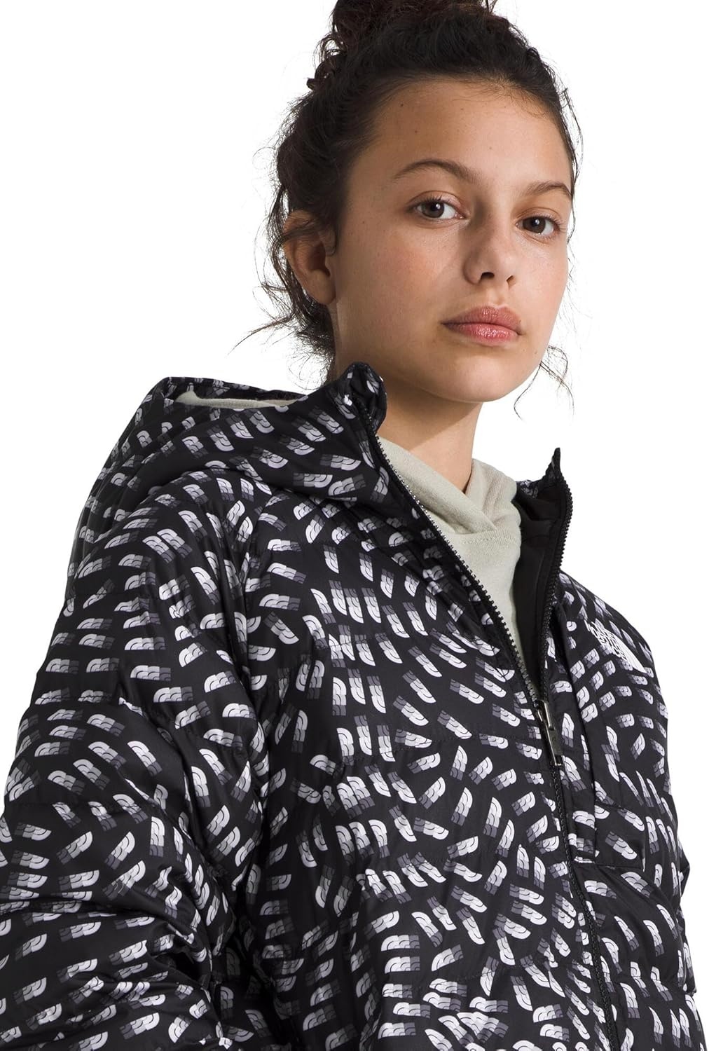 imageTHE NORTH FACE Girls Reversible Perrito Hooded Jacket Lightweight amp Water Resistant Winter Coat Synthetic InsulationTnf Black Vector Field Print
