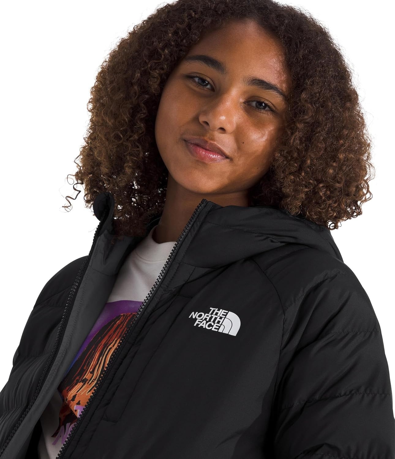 imageTHE NORTH FACE Girls Reversible Perrito Hooded Jacket Lightweight amp Water Resistant Winter Coat Synthetic InsulationTnf BlackSmoked Pearl