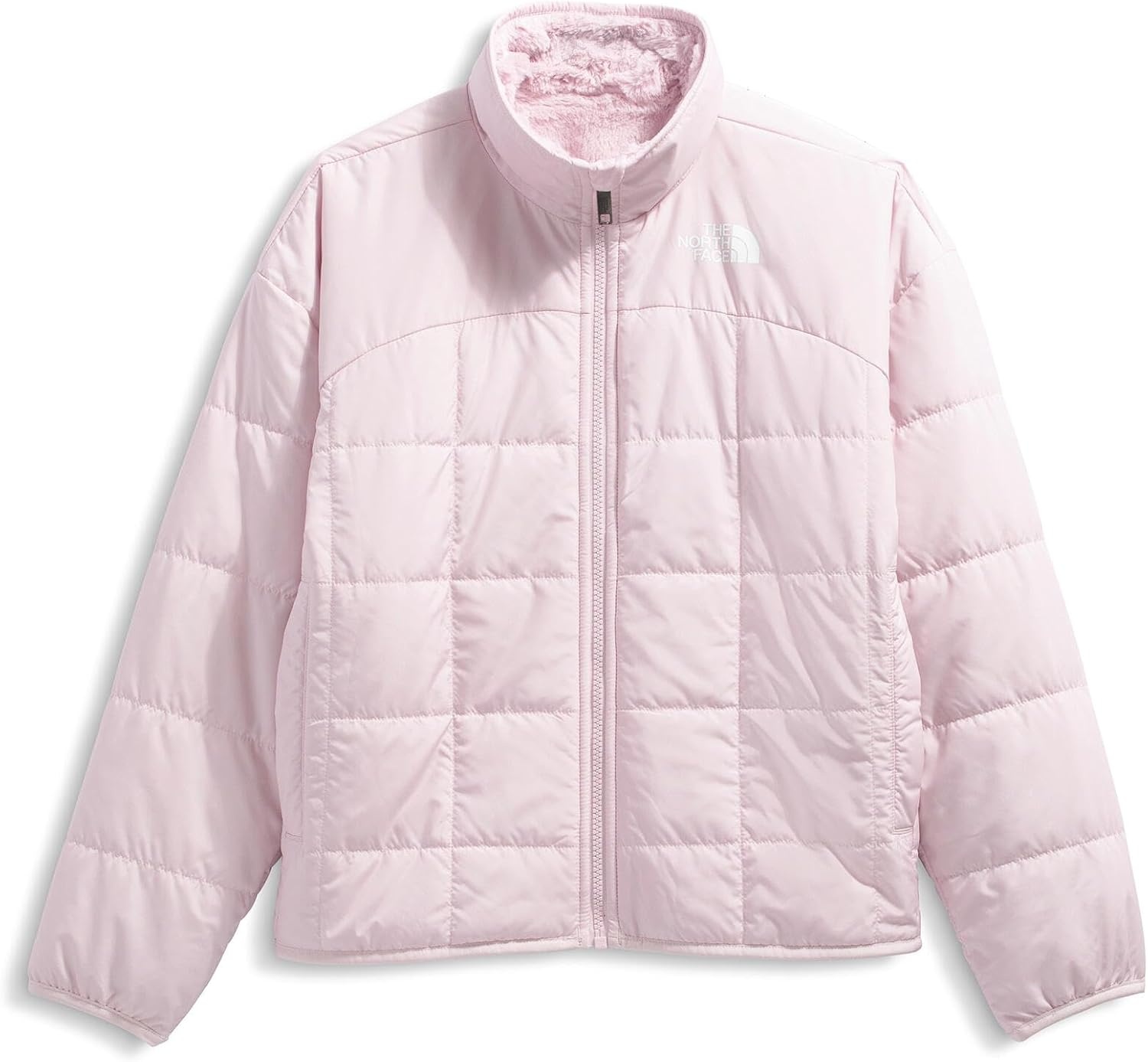 imageTHE NORTH FACE Girls Reversible Shasta Full Zip Jacket Puffer Coat With Synthetic Insulation Fleece Lined Water RepellentPale Blossom