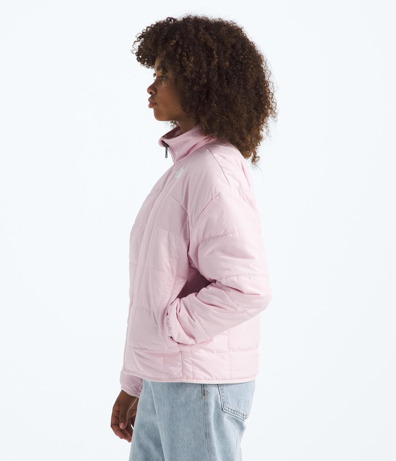 imageTHE NORTH FACE Girls Reversible Shasta Full Zip Jacket Puffer Coat With Synthetic Insulation Fleece Lined Water RepellentPale Blossom