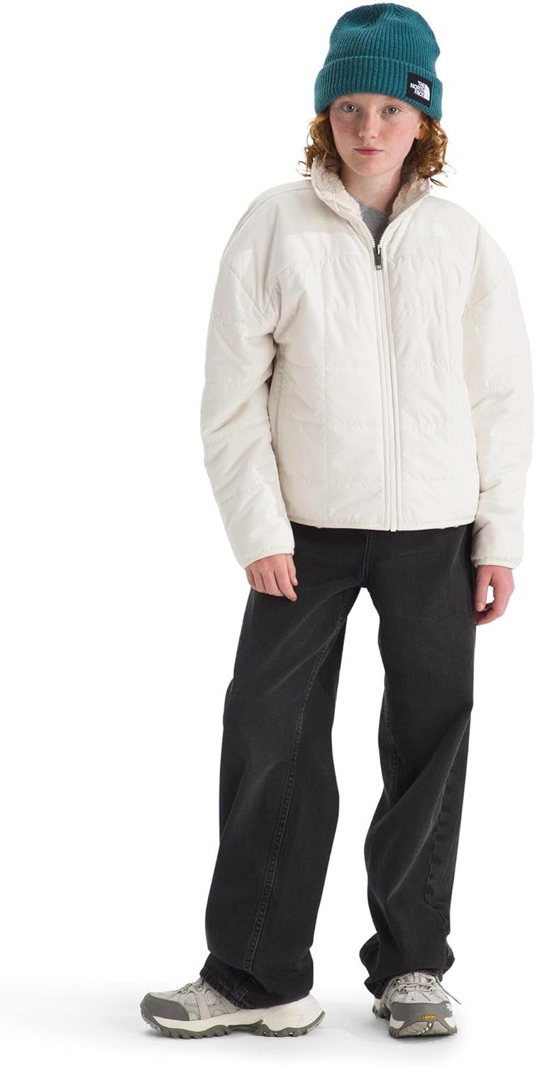 imageTHE NORTH FACE Girls Reversible Shasta Full Zip Jacket Puffer Coat With Synthetic Insulation Fleece Lined Water RepellentWhite Dune