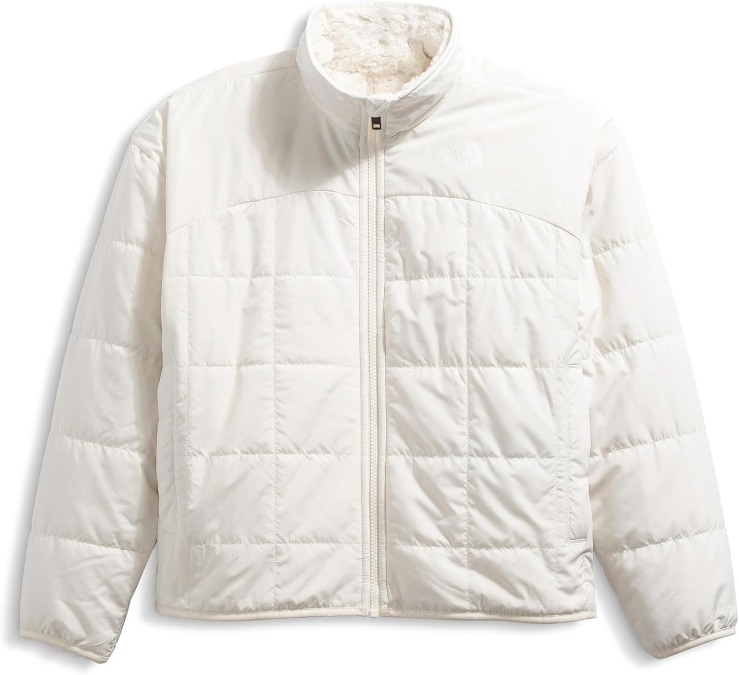 imageTHE NORTH FACE Girls Reversible Shasta Full Zip Jacket Puffer Coat With Synthetic Insulation Fleece Lined Water RepellentWhite Dune