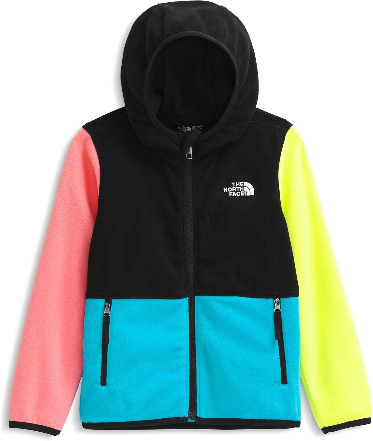 imageTHE NORTH FACE Kids Glacier Lightweight Full Zip Hooded Jacket Fleece Top With 3 Piece Hood Securezip Hand PocketsTnf BlackMeridian BlueFizz LimeCoral Crush