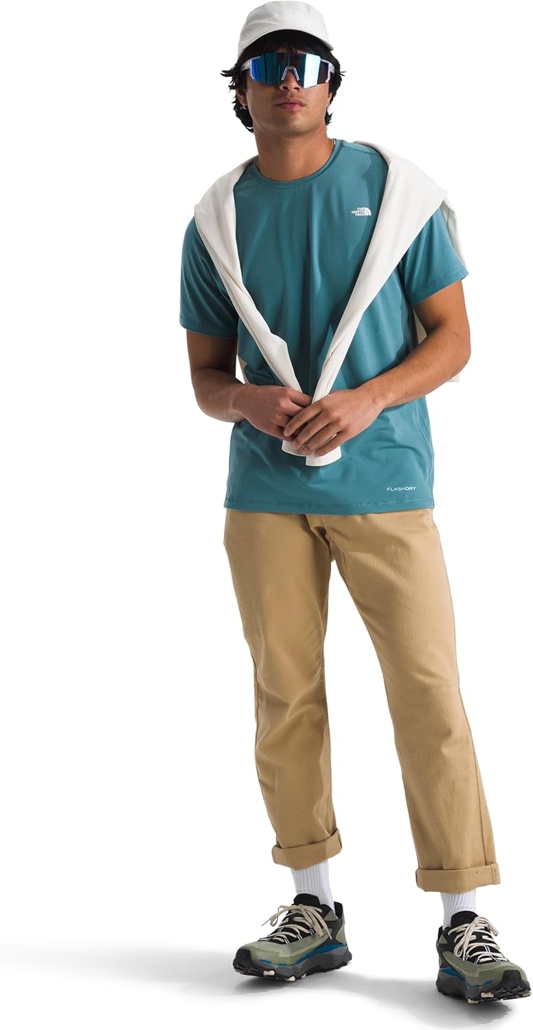 image:imageTHE NORTH FACE Mens Adventure Tee Lightweight amp Stretchy Shirt With Setin Sleeves amp Heat Transfer LogoAlgae Blue