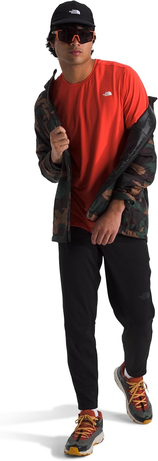image:imageTHE NORTH FACE Mens Adventure Tee Lightweight amp Stretchy Shirt With Setin Sleeves amp Heat Transfer LogoCrimson Orange
