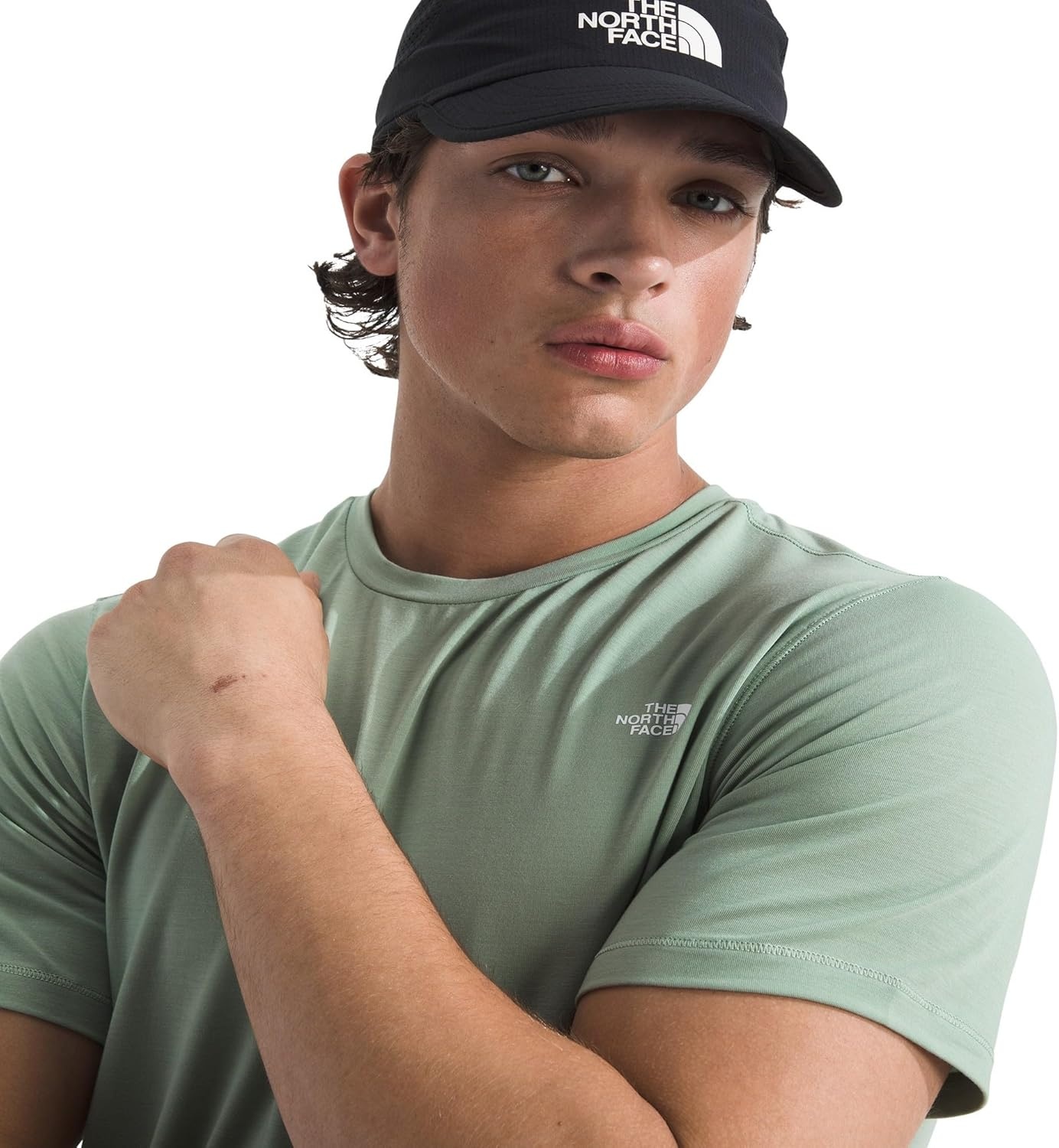 image:imageTHE NORTH FACE Mens Adventure Tee Lightweight amp Stretchy Shirt With Setin Sleeves amp Heat Transfer LogoSlate Moss